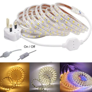 220V LED Strip Lights 3014 5050 2835 Mains Plug In On/Off Waterproof Tape Rope - Picture 1 of 15