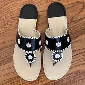 APOSTROPHE Jaquie taglia 10M sandalo infradito nero/bianco pelle punto frusta Brasile - Foto 1 di 9