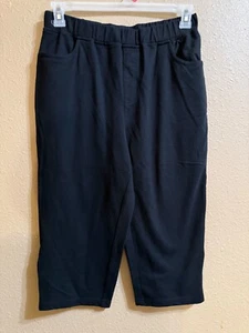 QUACKER FACTORY CAPRI PANTS SZ MEDIUM BLACK STRETCH PULL ON SIDE SEAM ZIPPERS - Picture 1 of 4
