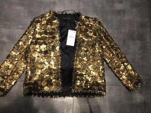 A283 ZARA JACKET EMBROIDERED SEQUINS BLAZER KIMONO COAT TRINNY WOODALL - L - Picture 1 of 19