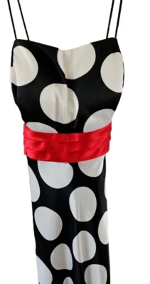 Vestido maxi Betsy & Adam por Linda Bernell tamanho 10 sem alças bolinhas EUA vintage - Imagem 1 de 4