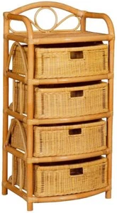 Rattan-Kommode Badregal 4 Schubfächer aus echtem Rattan 53 cm breit (Honig) - Bild 1 von 1
