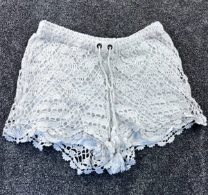 Anthropologie Short Womens Crochet Boho Beach Stretch High Rise Tie Waist White - Picture 1 of 11
