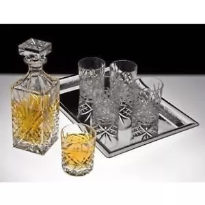 Godinger Dublin 6-Piece Crystal Whiskey Decanter Set (Square-shaped bottle lid) - Picture 1 of 1
