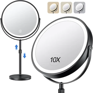 10X Large Lighted Makeup Mirror, Rechargeable 8" Height Adjustable Vanity Mirror - Picture 1 of 12