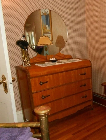 Beautiful Art Deco Waterfall Style Bureau with Round Mirror Cover
