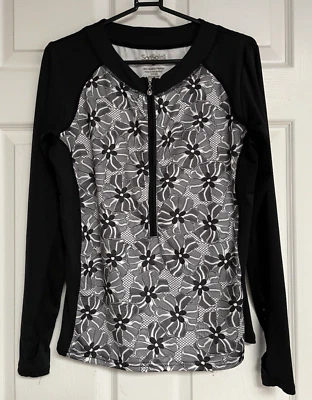 Top ropa deportiva SAN SOLEIL UPF 50 negro con estampado floral gris/blanco 1/4 cremallera LS M Foto 1 de 4