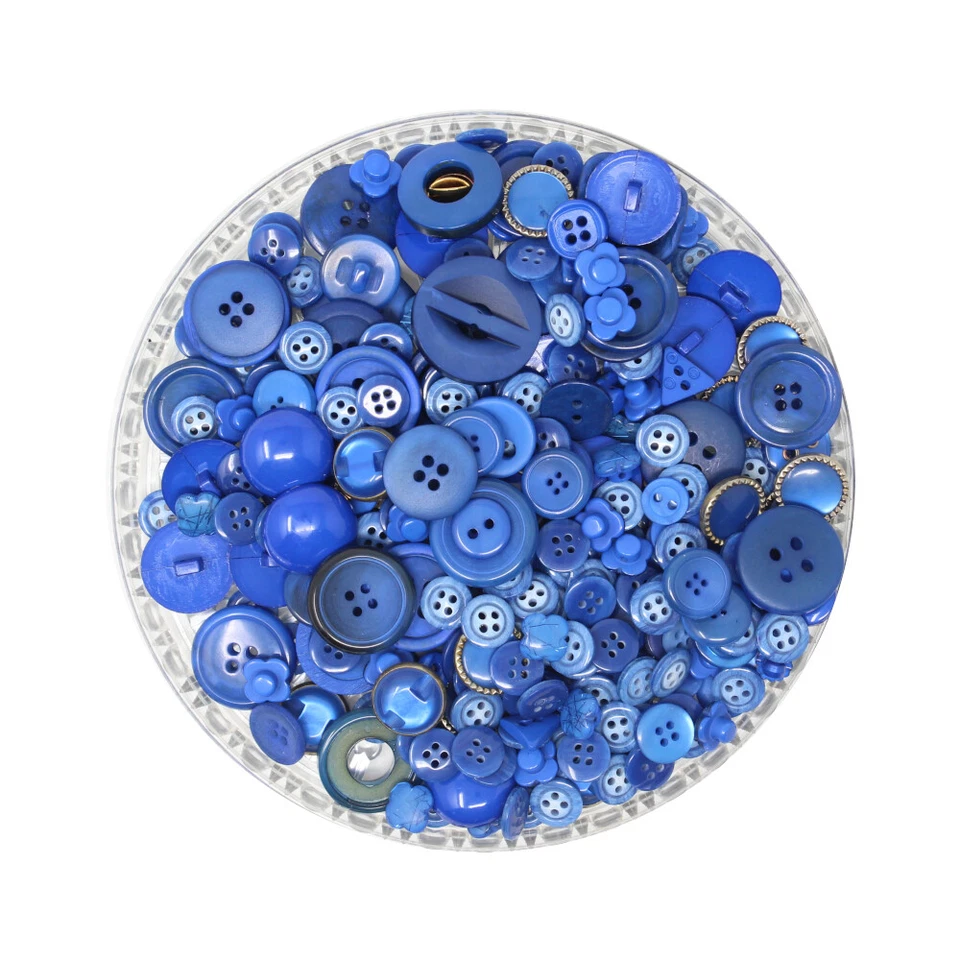 150g Aufnäh-Knopfmischung in blauer Farbe aus Kunststoff 2-Loch, 4-Loch, Ösen - Bild 1 von 1