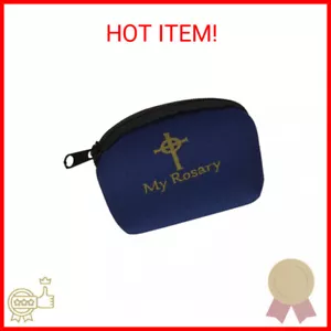Catholic Gift Blue My Rosary Zippered Pouch Case with Stamped Gold Celtic Cross - Picture 1 of 1