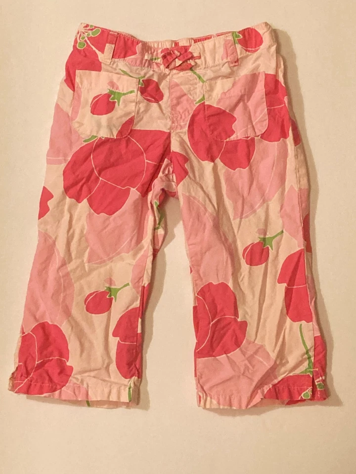 LANDS' END Girls' Vibrant Pink Floral Capri Pants ~ Sz 4 - Image 1 of 1