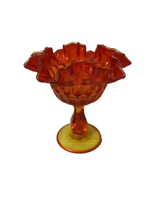 Vintage Fenton Amberina Glass Ruffled Thumbprint Pedestal Compote Candy Dish - Picture 1 of 2