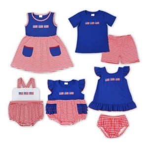 4th Of July Toddler Girls Boys Sibling Embroidery Flag Summer Clothing - Picture 1 of 6