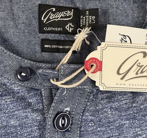 Grayers Clothiers Shirt Men's Size Large Blue Henley Jersey Knit Long Sleeve NWT - Picture 1 of 8