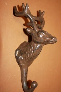 Ganchos de pared de toalla de baño de hierro fundido para decoración de baño de cabeza de ciervo de cazador de ciervos, W-41 - Imagen 1 de 12