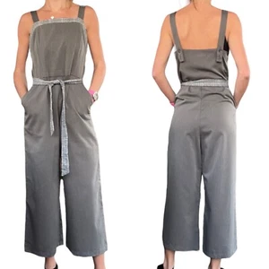 Hem & Thread Womens Medium Gray Wide Leg Tweed Trim Button Tank Cropped Jumpsuit - Picture 1 of 24