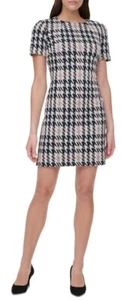 Tommy Hilfiger Women’s Plaid A- Line Dress Black/Tannin Sz 12 Short Sleeves - Picture 1 of 11