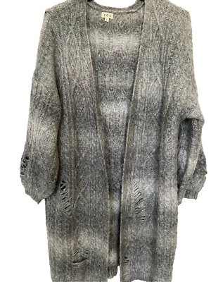 Pol Cardigan 女式 L 灰色开襟仿旧长线波西米亚 — 第 1/4 张图片
