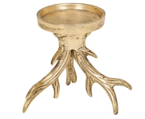Kerzenhalter Geweih Hirsch Gold Kerzenteller Kerzenständer Advent H 13 cm - Bild 1 von 2