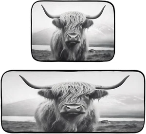 Kitchen Rugs 2 Piece Waterproof Non Slip Kitchen Mat Highland Cow Kitchen Mats S - Picture 1 of 12
