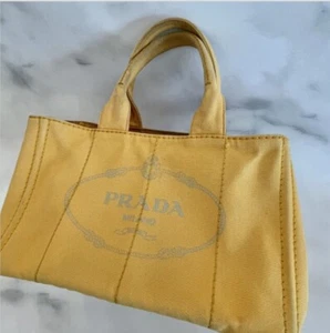 【RARE!】PRADA tote bag canvas Yellow B1872B 180 Used - Picture 1 of 17