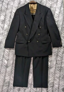 Hart Schaffner Marx Double Breasted Suit Stretch Virgin Wool 41R Pants 35 x 32 - Picture 1 of 22