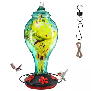 GOTGELIF Glass Hummingbird Feeder 35 OZ Outdoors Bird Feeder 5 Feeding Portslts - Picture 1 of 9