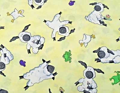 Newton Sheep Duck Frog Light Yellow Leslie Clark Clothworks Cotton Fabric 42x42 - Image 1 of 3