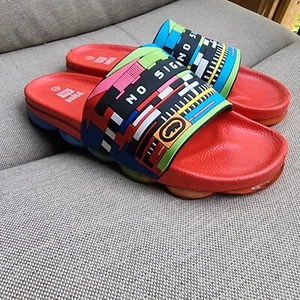 Ecko Unltd No Signal Manila-08m Slides Mens Sz 10 Bright Red Green Blue Rainbow - Picture 1 of 11