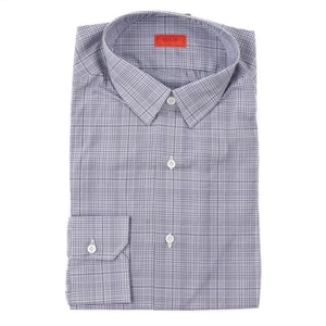 Isaia Tailored-Fit 'Mix' Slate Gray Check Cotton Dress Shirt 15.5 (Eu 39) NWT - Picture 1 of 6