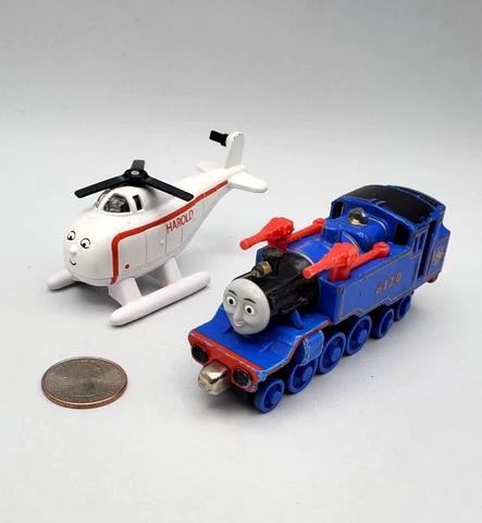 Thomas Friends Railway Diecast Take n Play Along Train Captain & Harold Lot x2 Cover