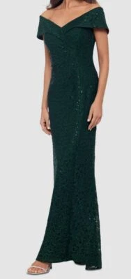 Vestido Xscape Mujer Verde Lentejuelas-Encaje Fuera del Hombro Talla 8 Foto 1 de 3