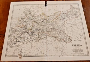 1861 Hand Coloured Map Blackwood Johnston Prussia Germany Danzig Silesia Poland - Picture 1 of 1