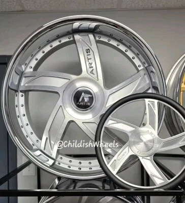 26" Inch Brushed Artis Vestiva 5x120 5x127 Wheels, Steering Wheel, Floating Caps Foto 1 de 3