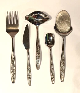Cucharón de acero inoxidable Eldan Japón ELD18 patrón rosas texturizadas tenedor de carne cuchara de azúcar - Imagen 1 de 4