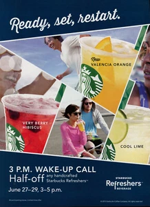 STARBUCKS ICE DRINKS AD #5 RARO 2013 RIVISTA OOP PG PRONTO, SET, RIAVVIO - Foto 1 di 2
