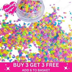 Neon Half Moon Star Sequins Mix Nail Art Resin Craft Glitter Flakes - Picture 1 of 5