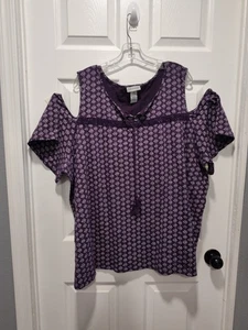 Catherines Talla Grande 3X 26/28W Púrpura/Blanco 100% Algodón Hombro Frío Tejido Top - Imagen 1 de 10