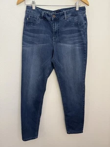 Pantalones de mezclilla ajustados al tobillo sedosos de fieltro Laurie para mujer M azules elásticos preppy - Imagen 1 de 9