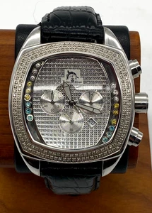 Reloj Techno Master TM 2051 para hombre cronógrafo esfera plateada bisel de diamantes 47 mm - Imagen 1 de 12
