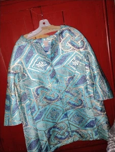 Chico's Jacket Women's Printed Turquoise Mosaic Size 16/18 Statement Blazer - Picture 1 of 10