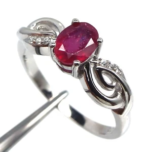 925 Silver 5 x 7 MM. Red Ruby & White Zircon Birthstone Jewelry Ring Size 6.25 - Picture 1 of 4