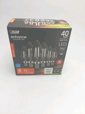 Feit Electric 21322 - CTC40/927CA/FIL/6 Blunt Tip LED 6 Light Bulbs Dimmable New - Image 1 of 4
