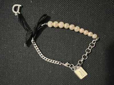 Pulsera/tobillera DIOR Couture de John Galliano plata lazo negro perla 6 1/4-8 1/2 Foto 1 de 4