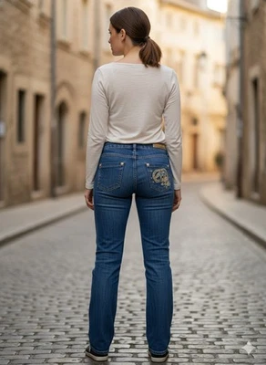 Pantalones de mezclilla capri Eckored para mujer, puños, estampado floral, talla 5 Foto 1 de 4