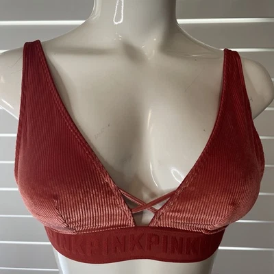 Nuevo Sujetador Bralette Mujer’s PINK by Victoria’s Secret Óxido Naranja Terciopelo Sin Forro XS Foto 1 de 4