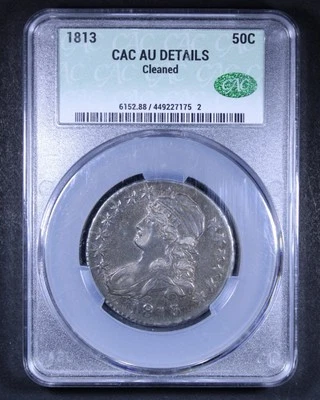 Монета номиналом 50 центов 1813 с изображением бюста и крышкой CACG AU детализация - Изображение 1 из 4