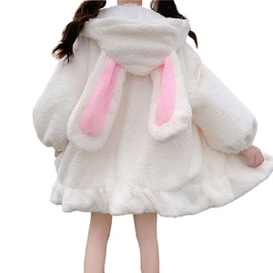 Women Cute Bunny Ear Long Sleeve Fuzzy Fluffy Rabbit Tops Sweatshirt Hoodie J... - Picture 1 of 7