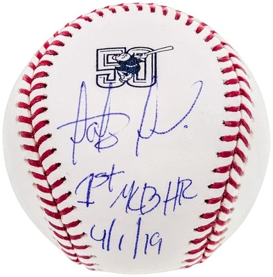 Fernando Tatis Jr Auto Official MLB 50th Anniversary Logoball 1st HR 4/1/19 JSA - Image 1 of 4