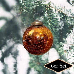 Christbaumkugeln, Krakeliertes/frozen Glas, Orange, Weihnachten, 6er Set - Bild 1 von 4