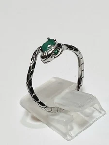 925 Sterling Silver Year If The Snake Green Emerald With Face Ring - Picture 1 of 14
